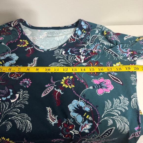 Talbots Top Size Large Petite Blue Teal Floral Boho Stretch Fairy Whimsigoth - Picture 8 of 10